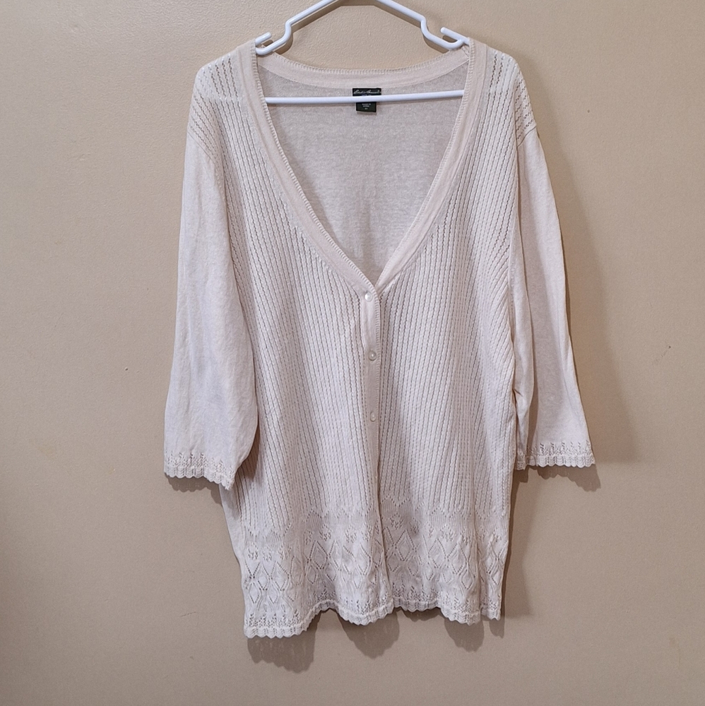 Eddie Bauer Cotton Linen Blend 3/4 Sleeve Cardigan